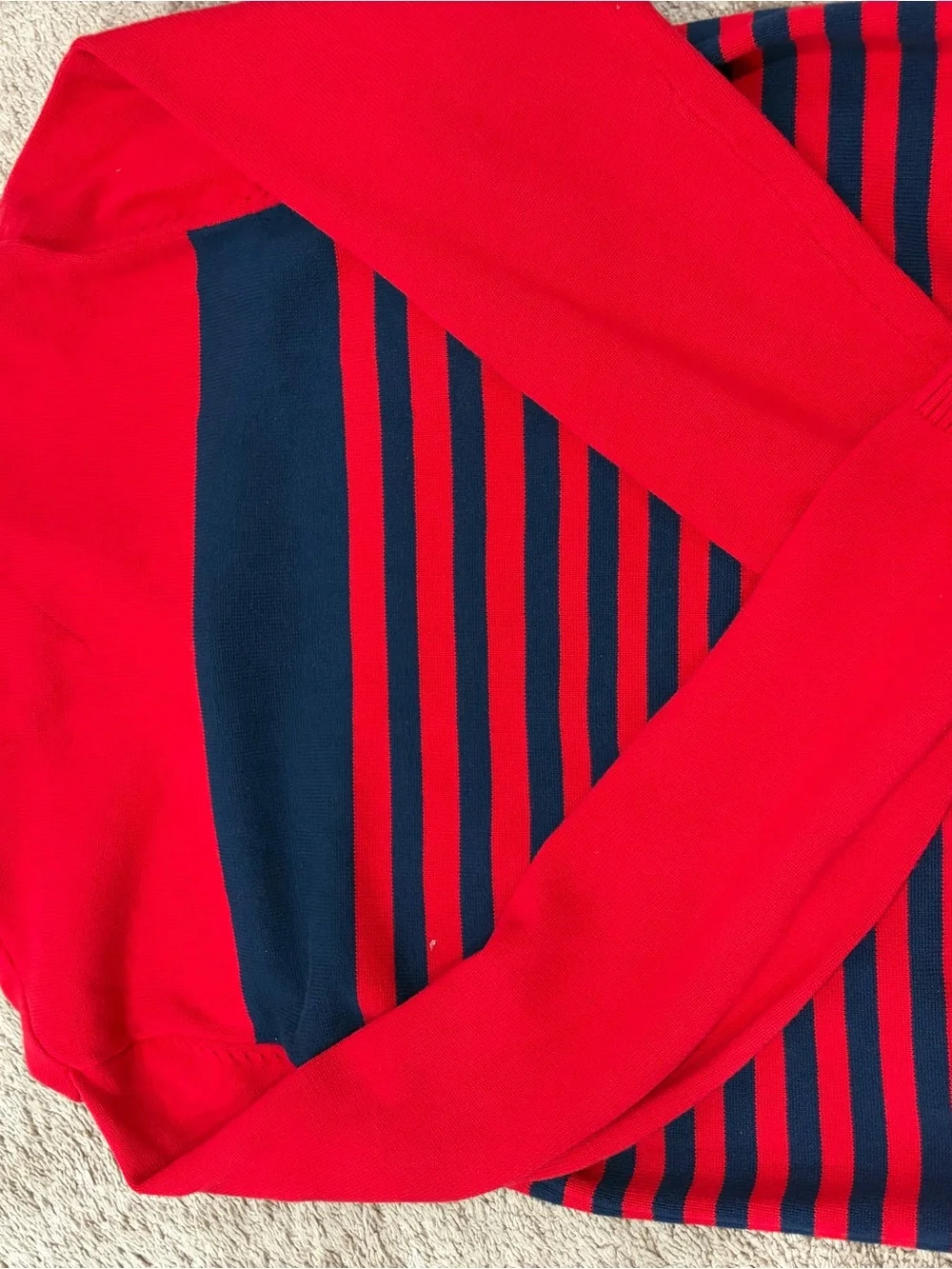 Tommy Hilfiger Red and Navy Striped Quarter-Zip Sweater